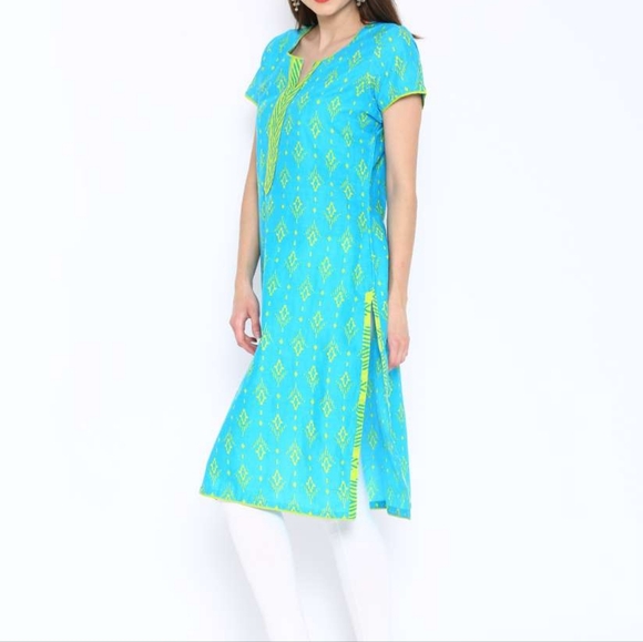 Rangriti Blue & Green Printed Kurta Size 38 - Picture 5 of 5